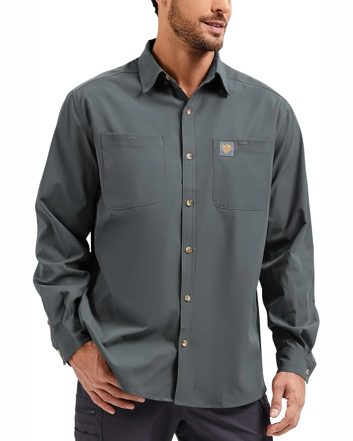 Long-Sleeve Utility Shirt in Gunmetal Grey, KECOLS