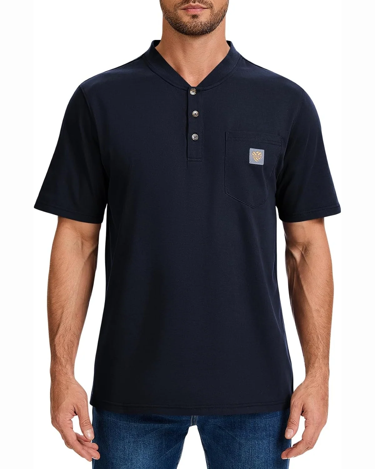 Heavyweight Pocket Henley in Navy, KECOLS