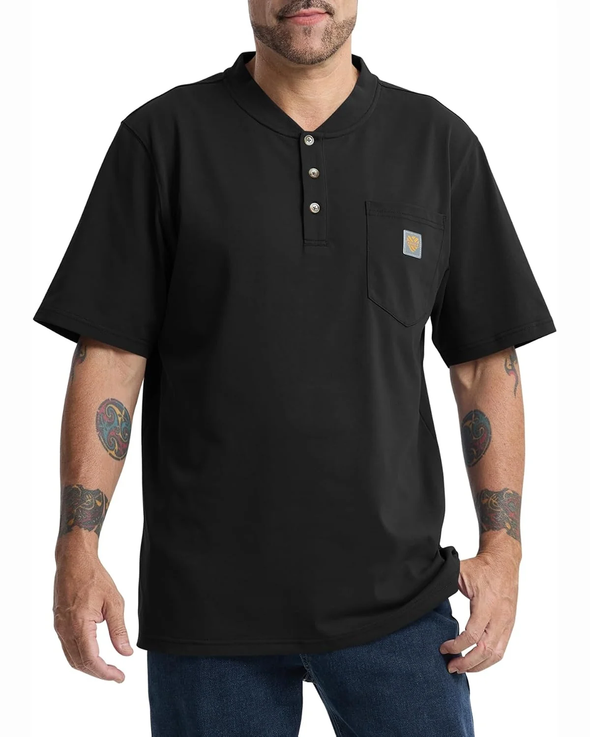Pocket Henley, Loose Fit in Black, KECOLS