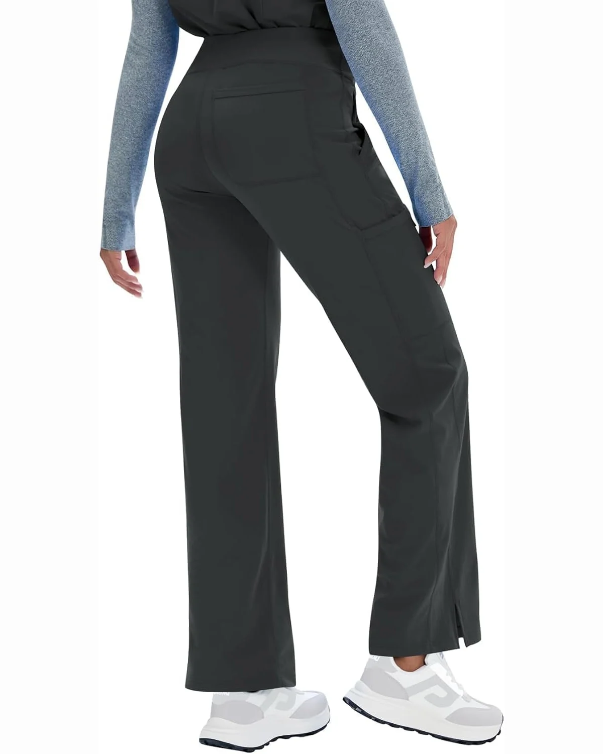 Five-Pocket Yoga Scrub Pants in Gray, KECOLS