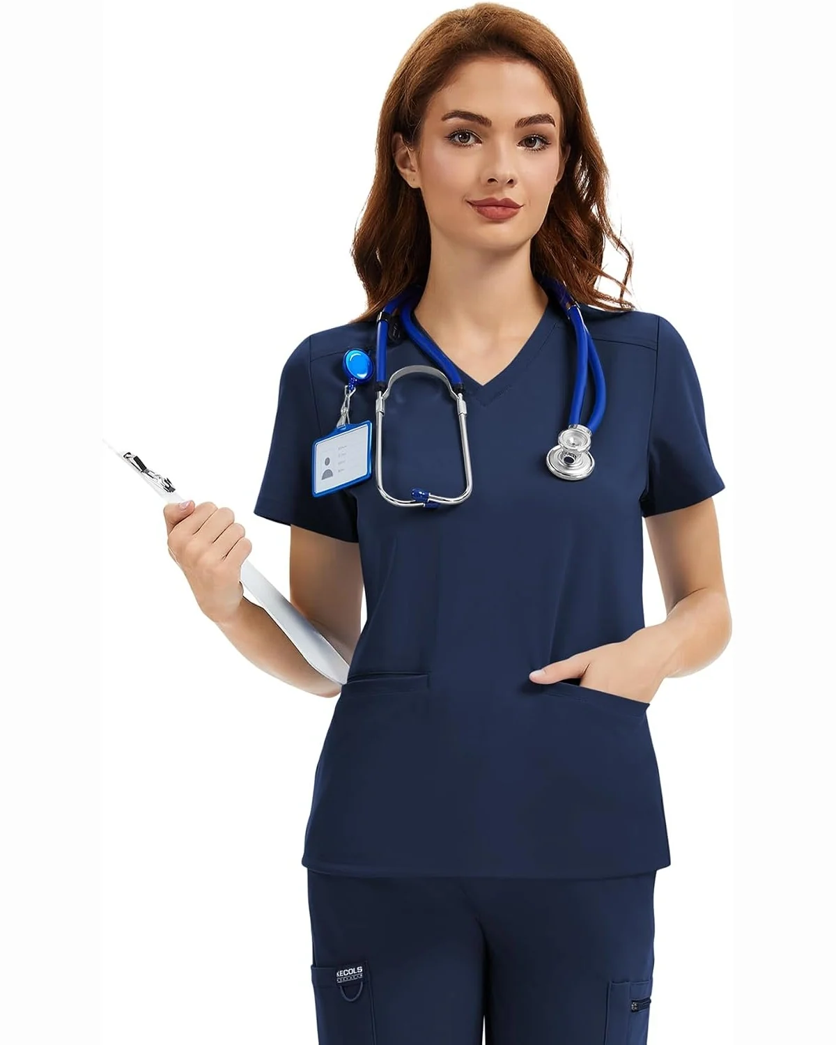 V-Neck Scrub Top in Navy, KECOLS