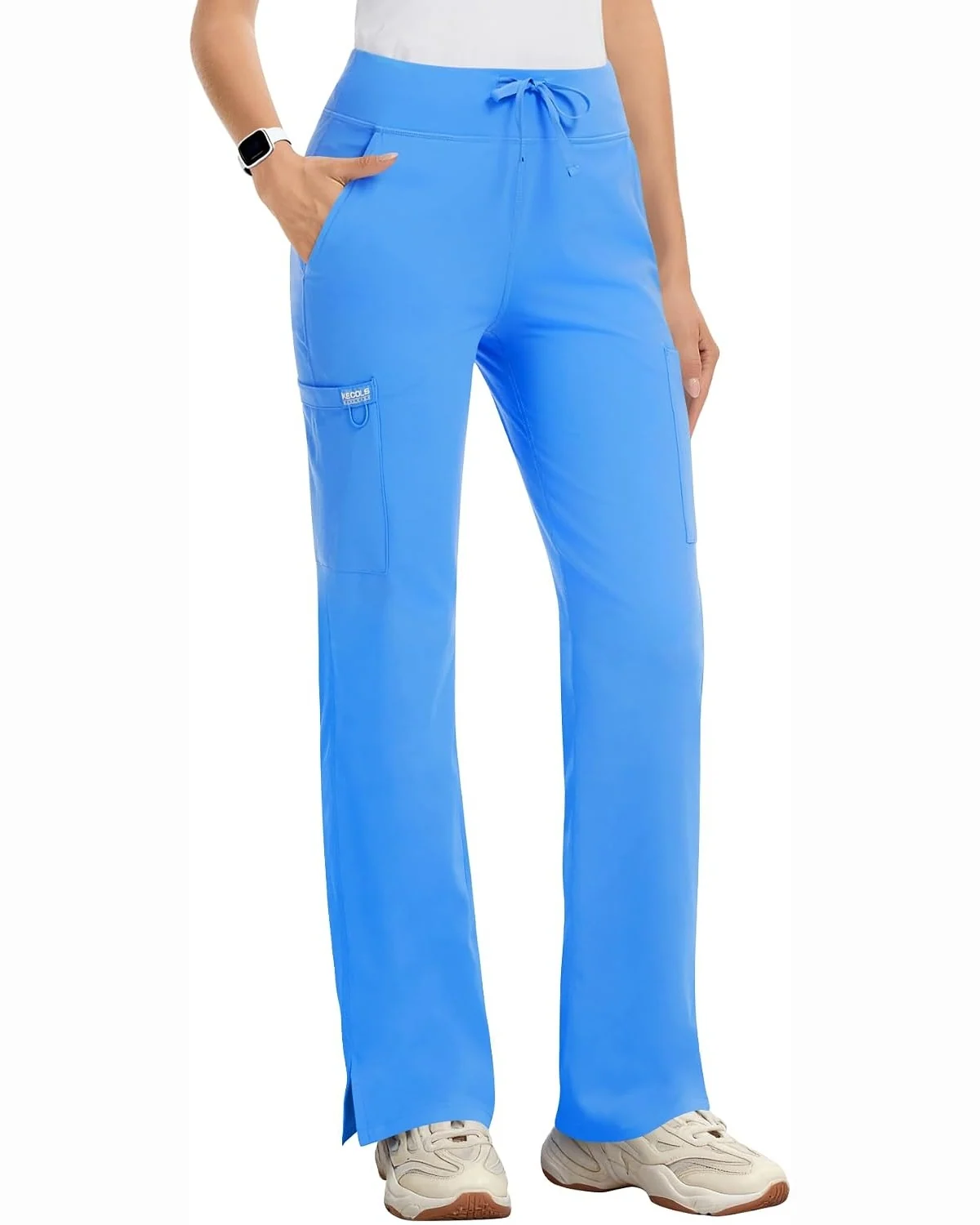 High-Rise Cargo Scrub Pants in Ceil Blue, KECOLS