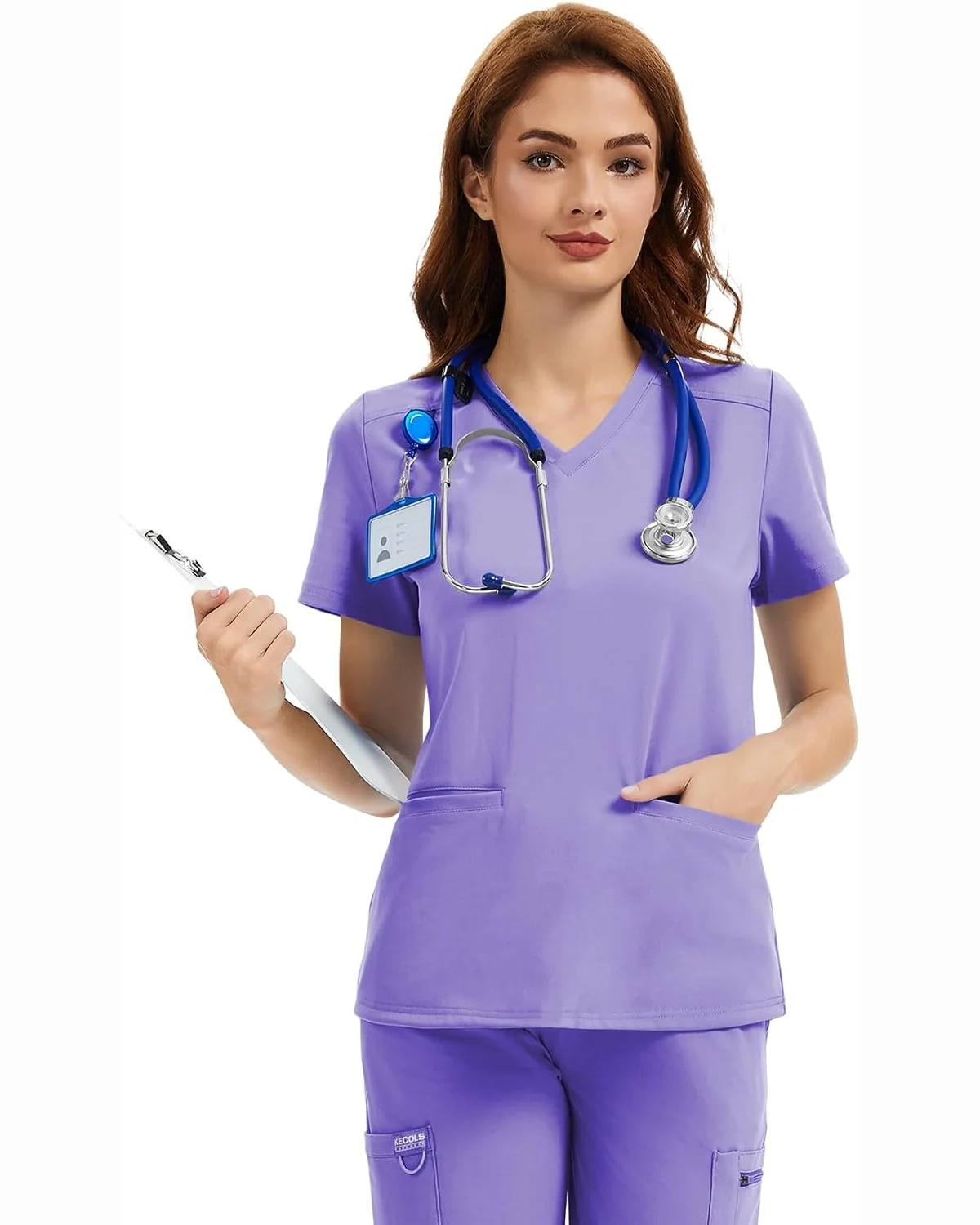 V-Neck Scrub Top in Light Purple, KECOLS