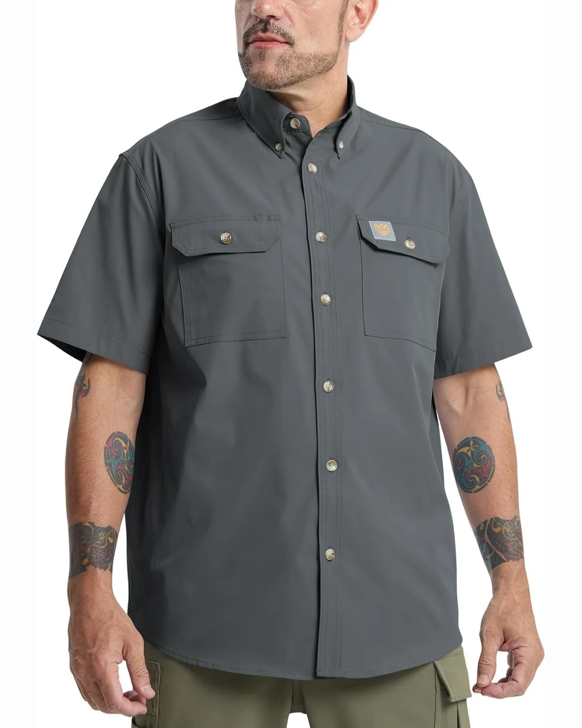 Short-Sleeve Utility Shirt in Gunmetal Grey, KECOLS