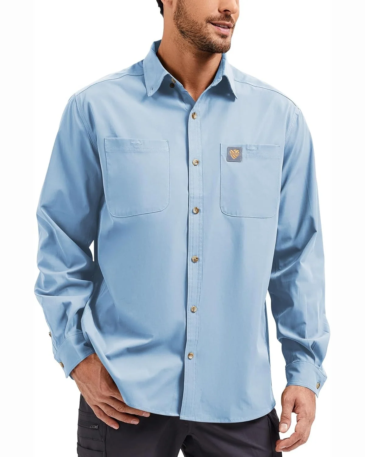 Long-Sleeve Utility Shirt in Light Blue, KECOLS