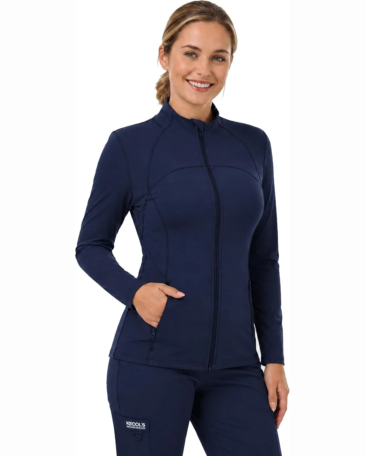 Zip-Front Scrub Jacket in Navy, KECOLS
