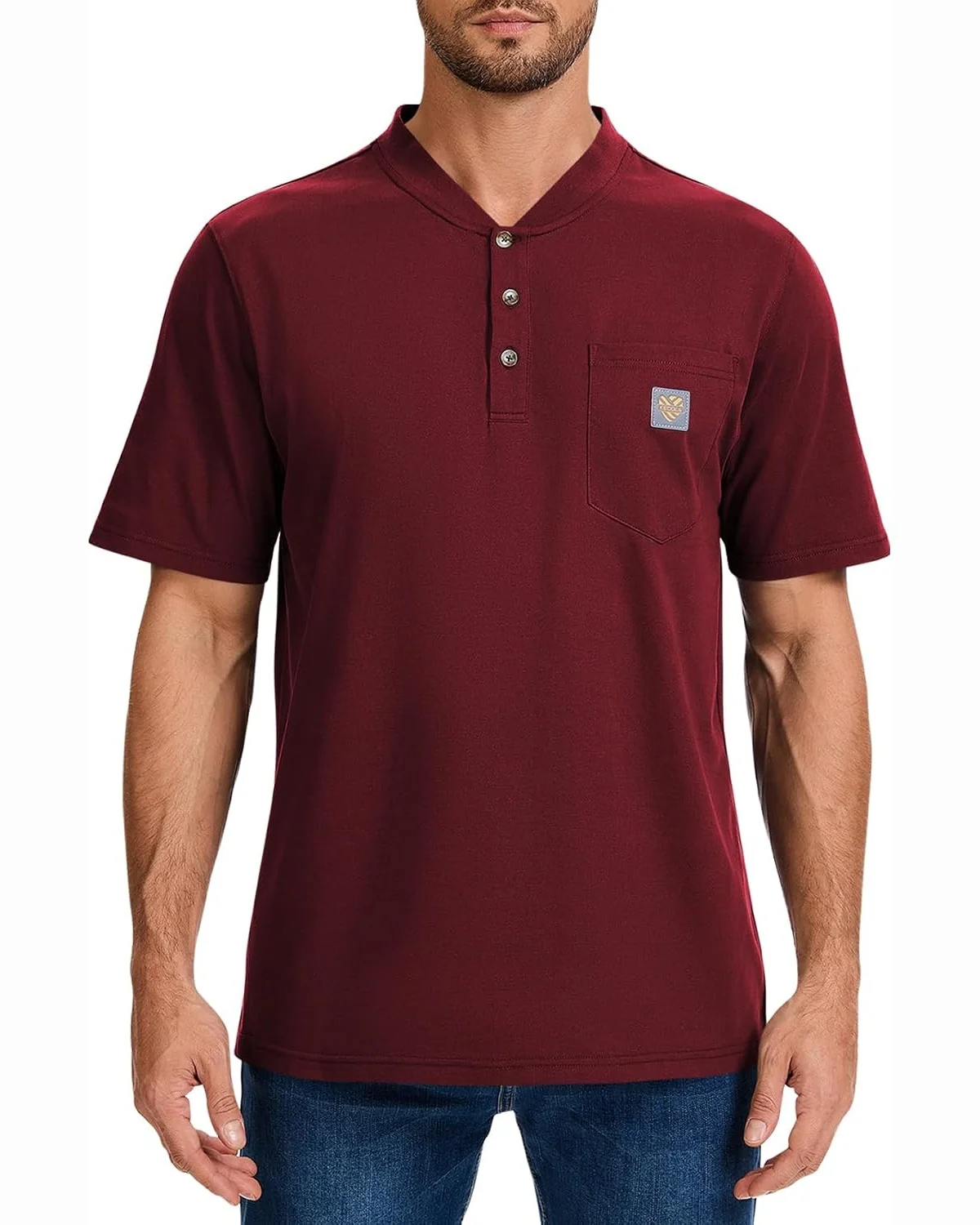 Heavyweight Pocket Henley in Burgundy, KECOLS