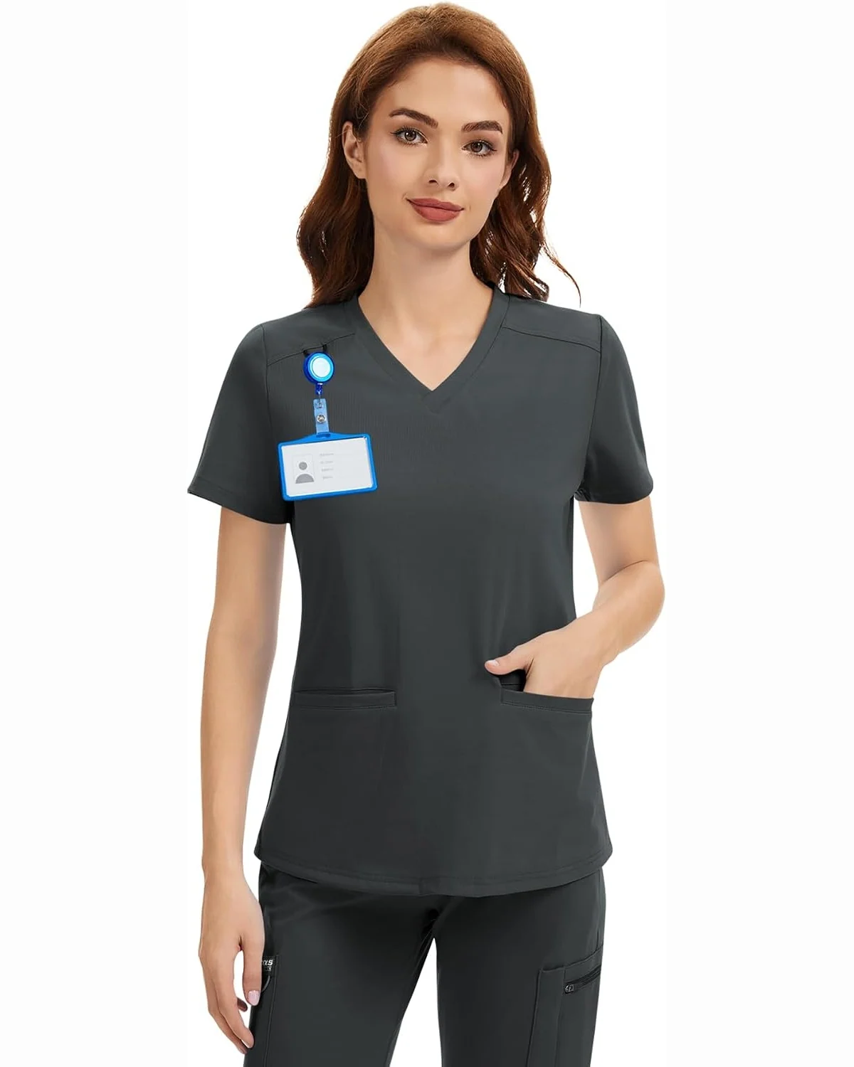 V-Neck Scrub Top in Dark Grey, KECOLS