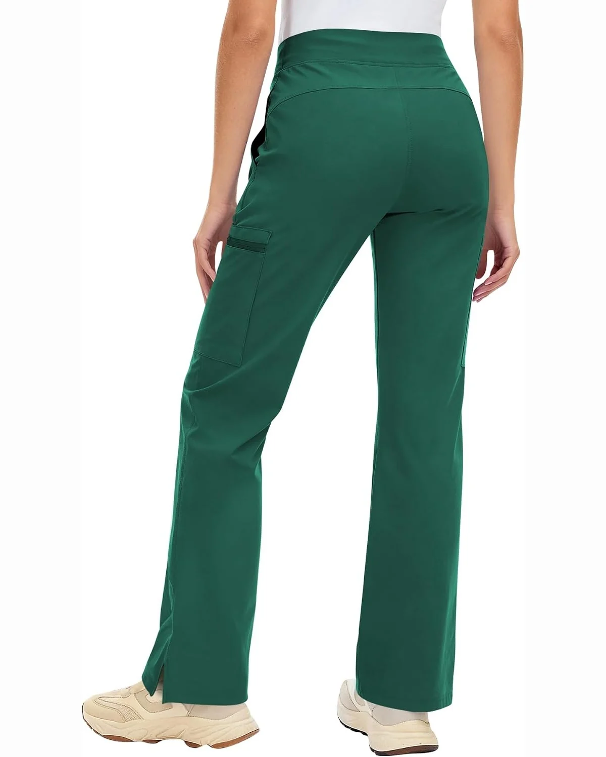 High-Rise Cargo Scrub Pants in Hunter Green, KECOLS