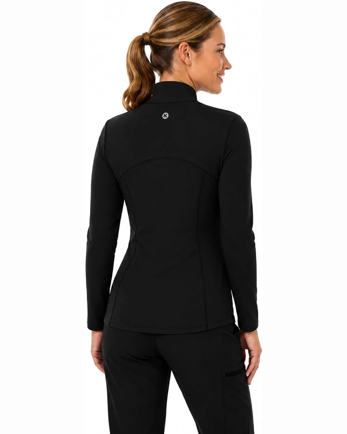 Zip-Front Scrub Jacket in Black, KECOLS