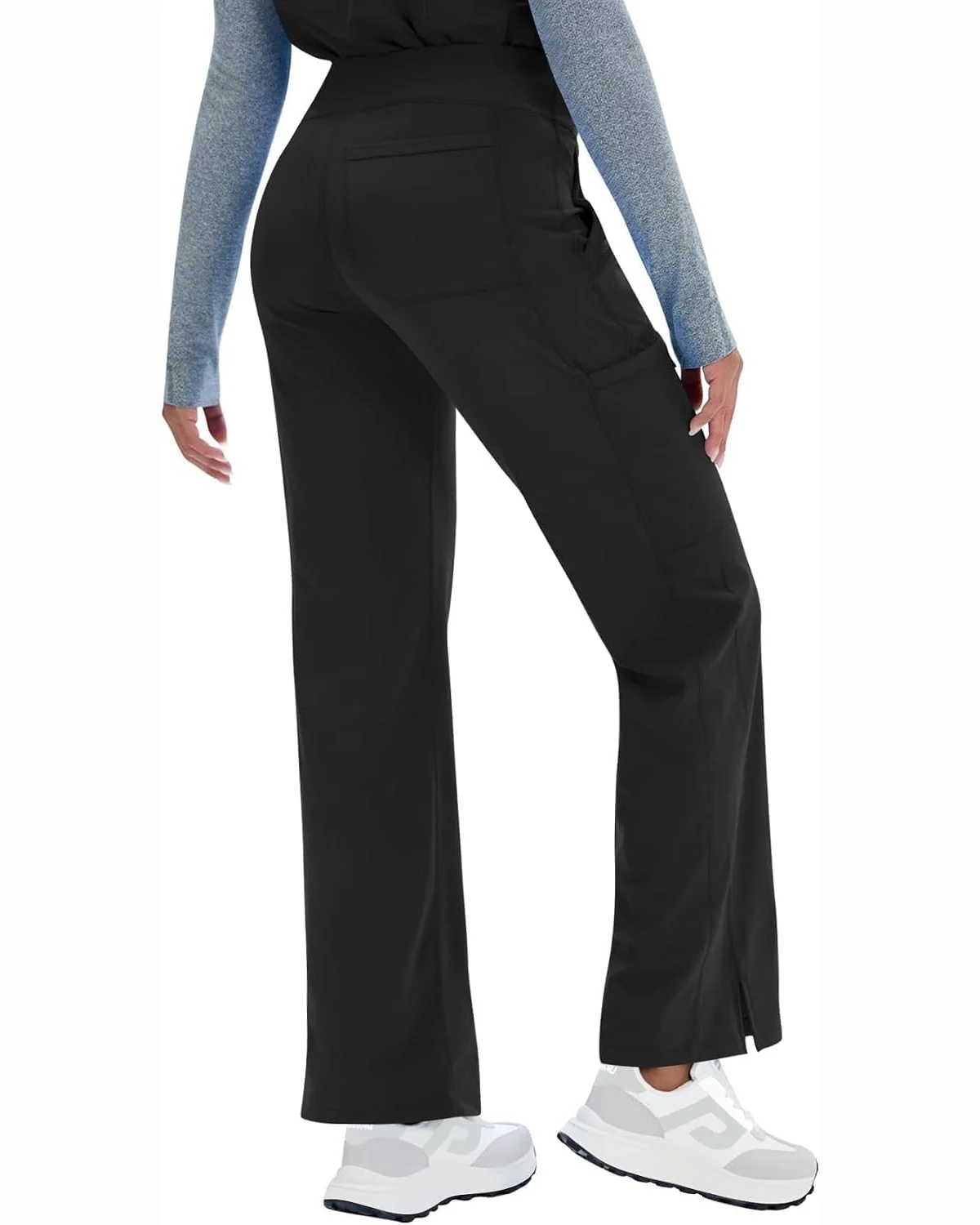 Five-Pocket Yoga Scrub Pants in Black, KECOLS