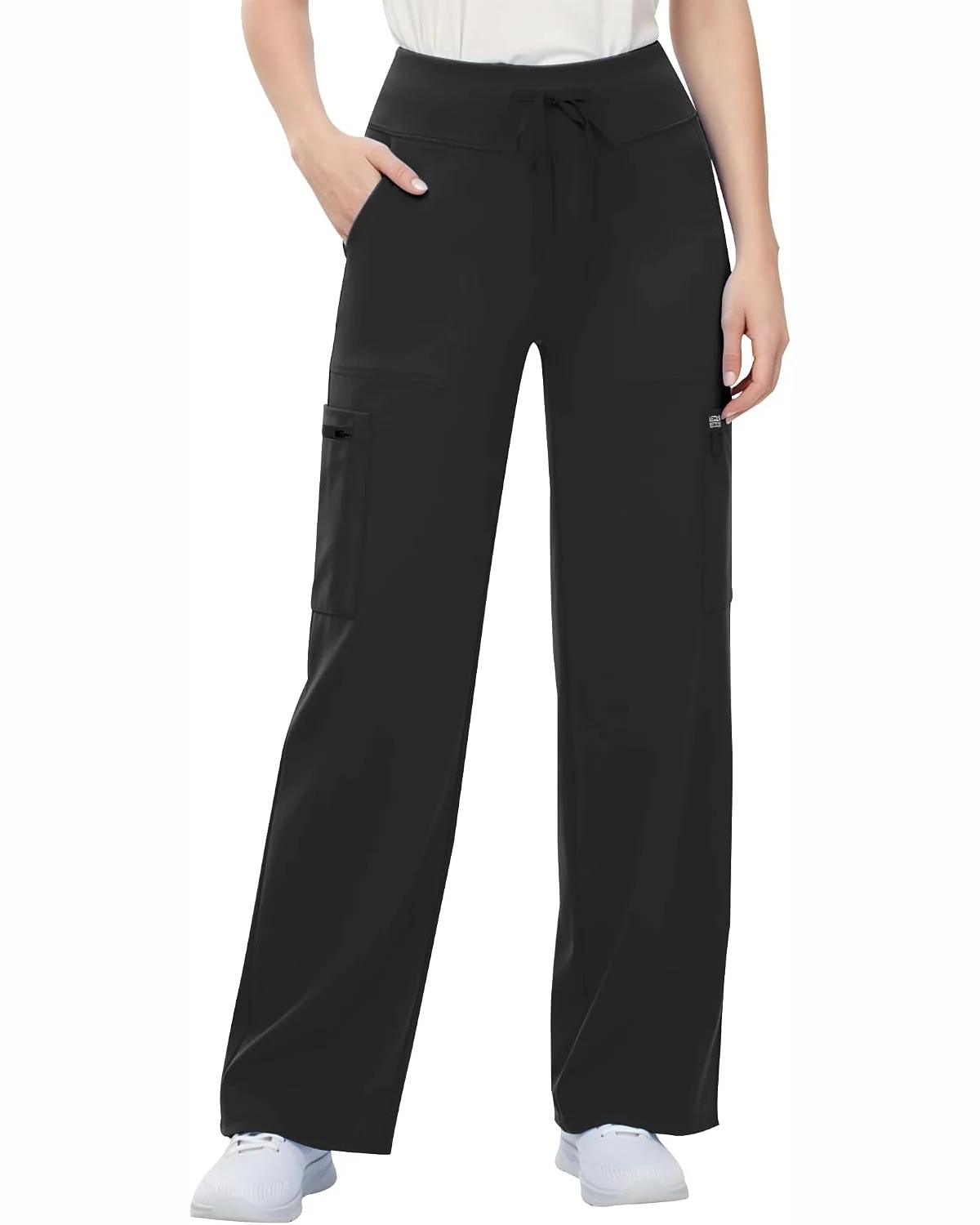 Wide-Leg Scrub Pants in Black, KECOLS