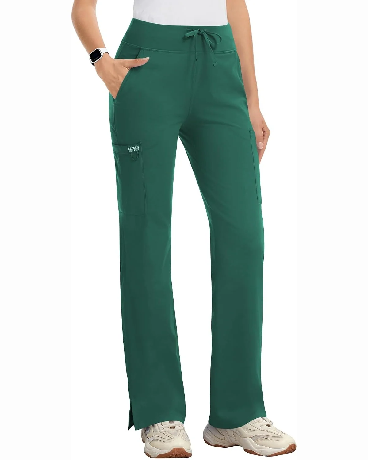 High-Rise Cargo Scrub Pants in Hunter Green, KECOLS