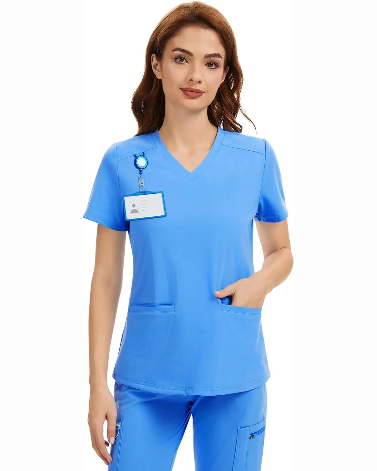 V-Neck Scrub Top in Ceil Blue, KECOLS