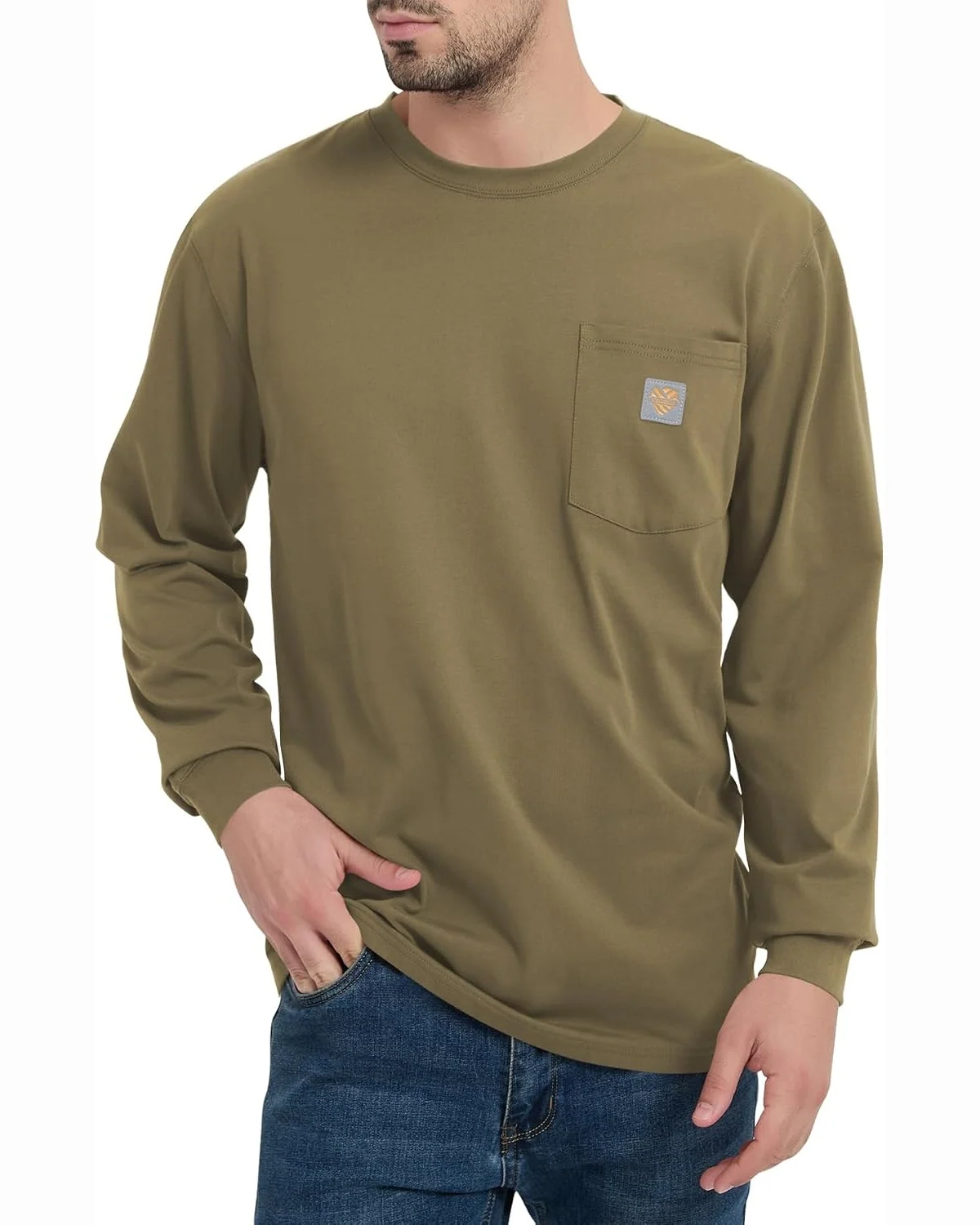 Long-Sleeve Work Tee in Light Coffee, KECOLS