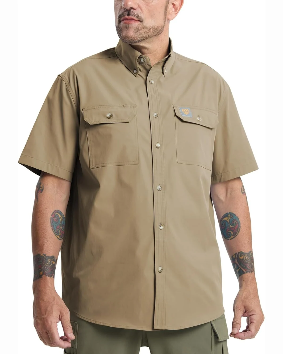 Short-Sleeve Utility Shirt in Khaki, KECOLS