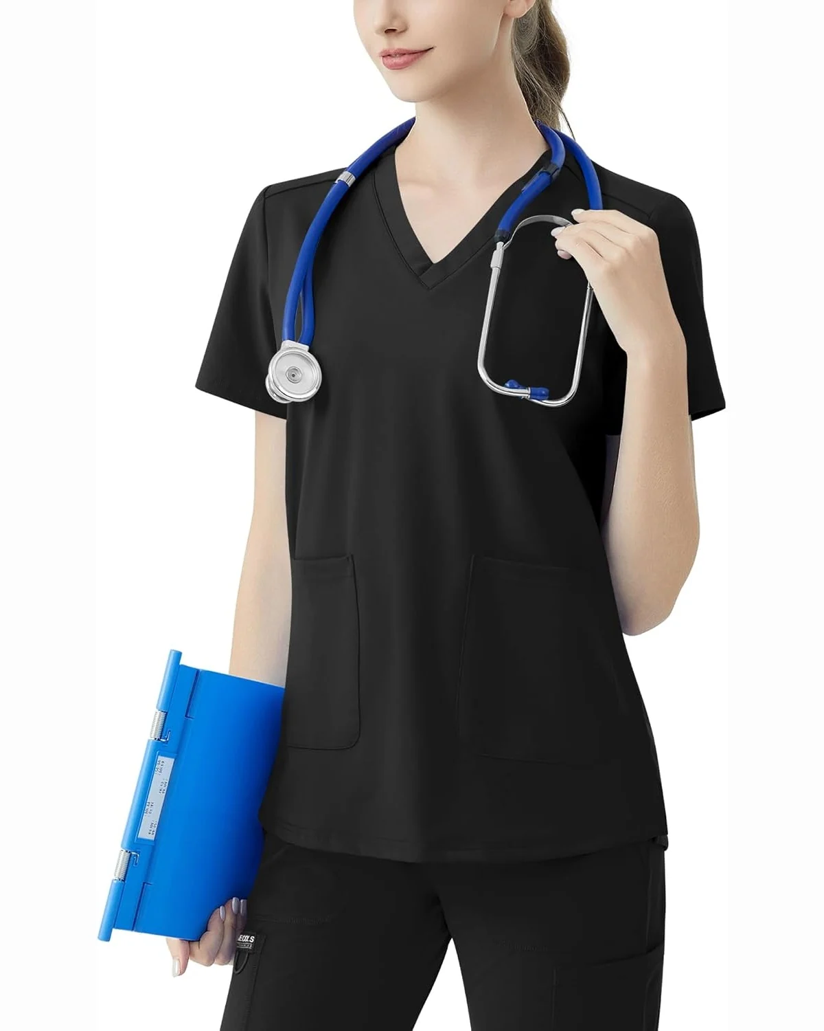 Classic Fit Scrub Top in Black, KECOLS