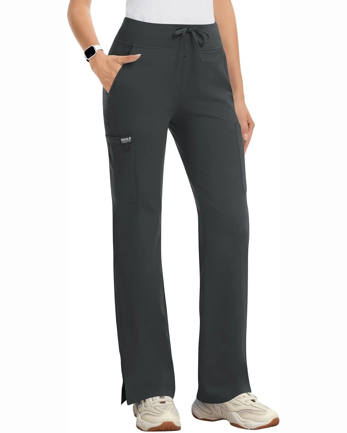 High-Rise Cargo Scrub Pants in Dark Grey, KECOLS