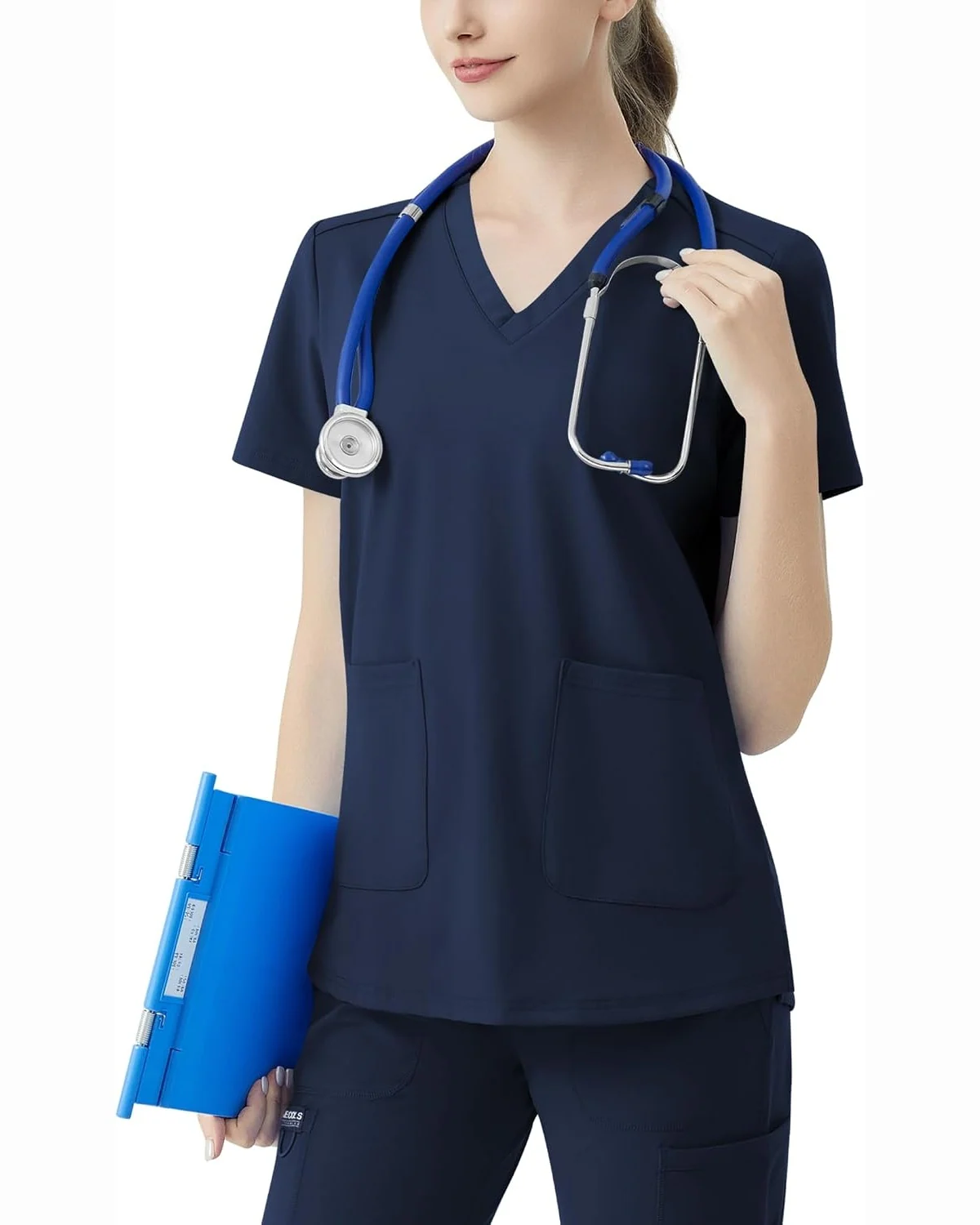 Classic Fit Scrub Top in Navy, KECOLS